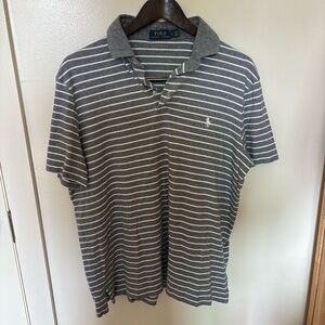 2000s Polo Ralph Lauren Grey/White Striped Polo Shirt Men’s Large 100% Cotton